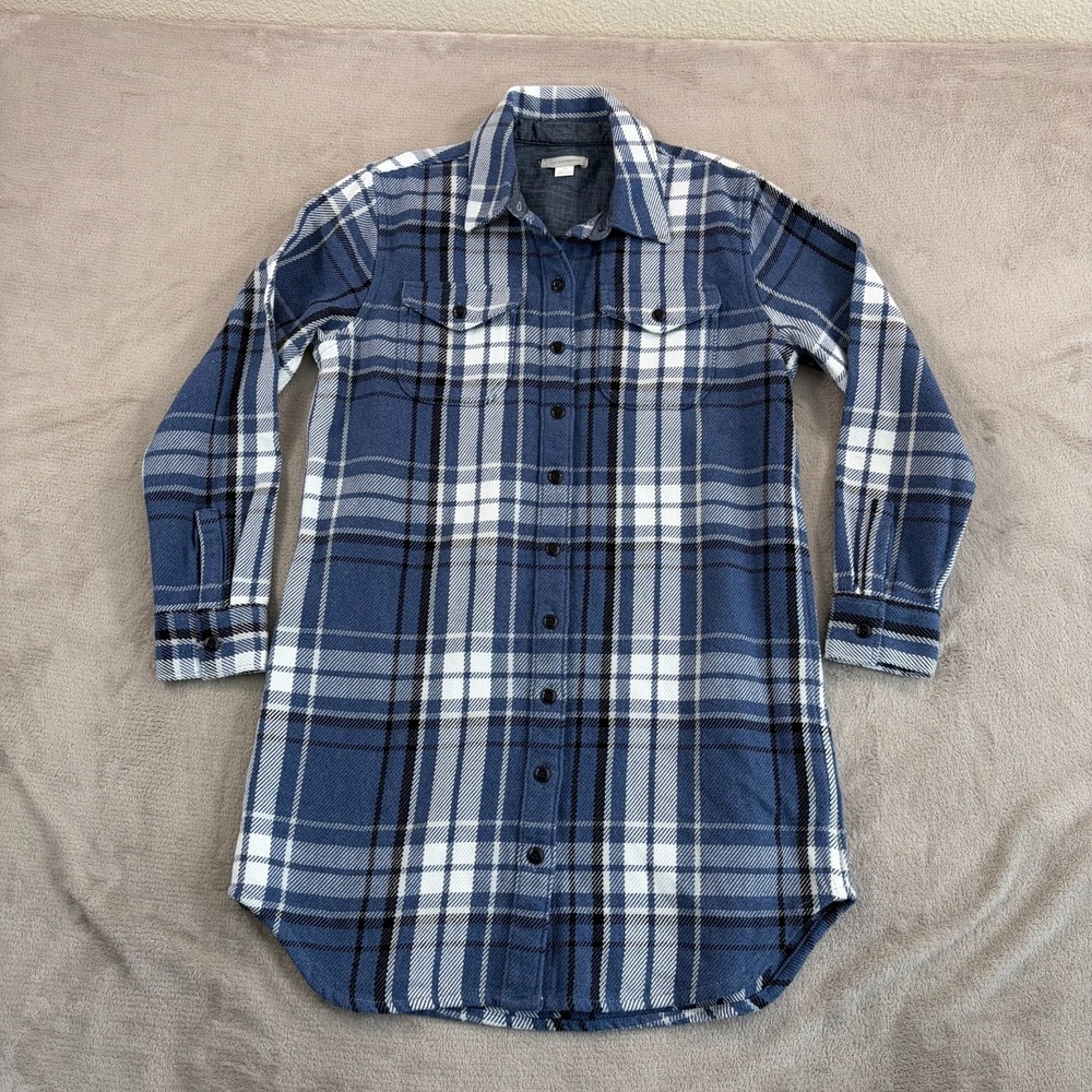 Outerknown Organic Cotton Twill Blanket‎ Shirt Dress in Blue Plaid Jacket $168